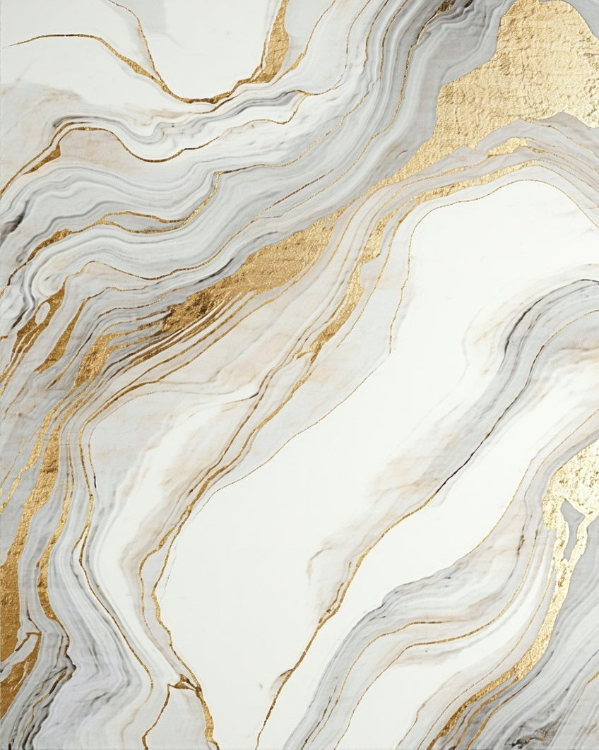 White and Gold Fluid Streaks Rug