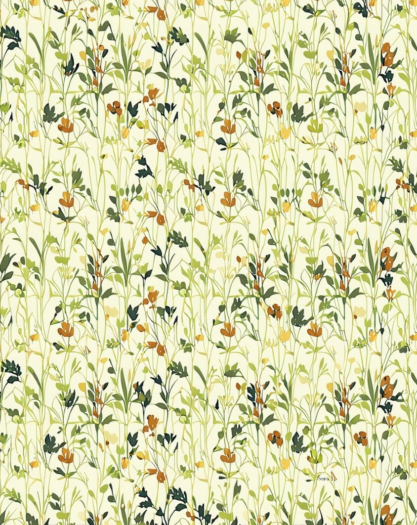 Delicate Floral Whimsical Botanical Pattern Rug
