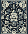 Detailed Floral Accents Dark Navy Rug