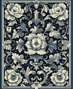 Detailed Floral Accents Dark Navy Rug