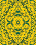 Yellow Green Floral Damask Pattern Rug