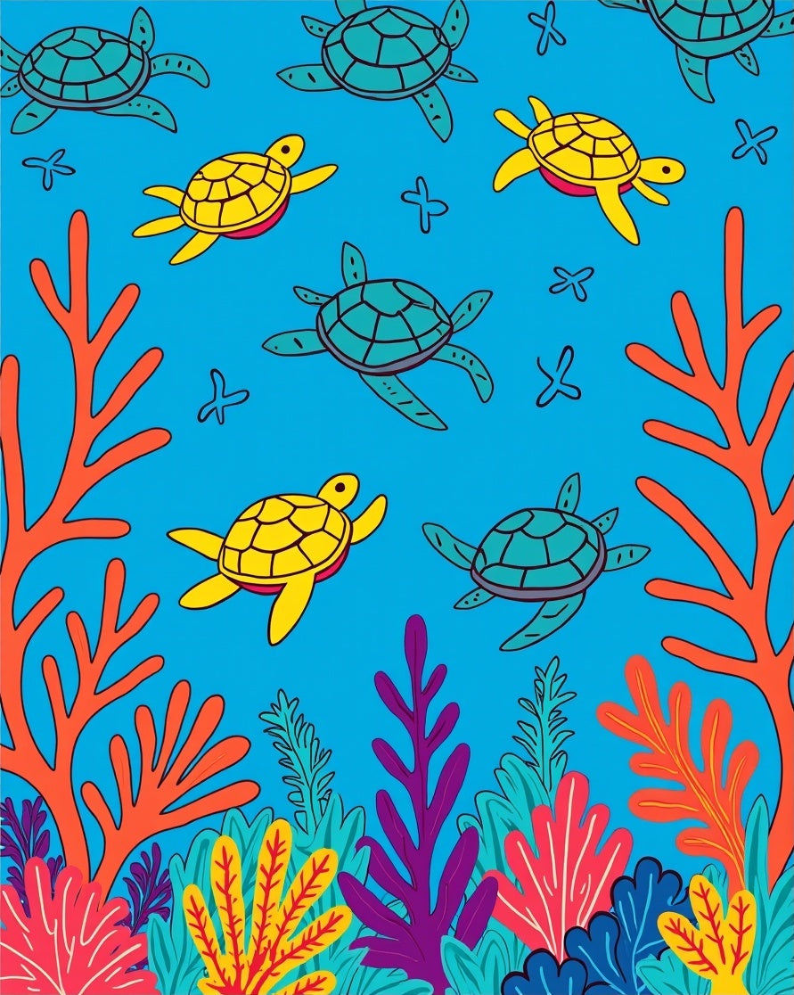 Sea Turtle Coral Reef Pattern Rug