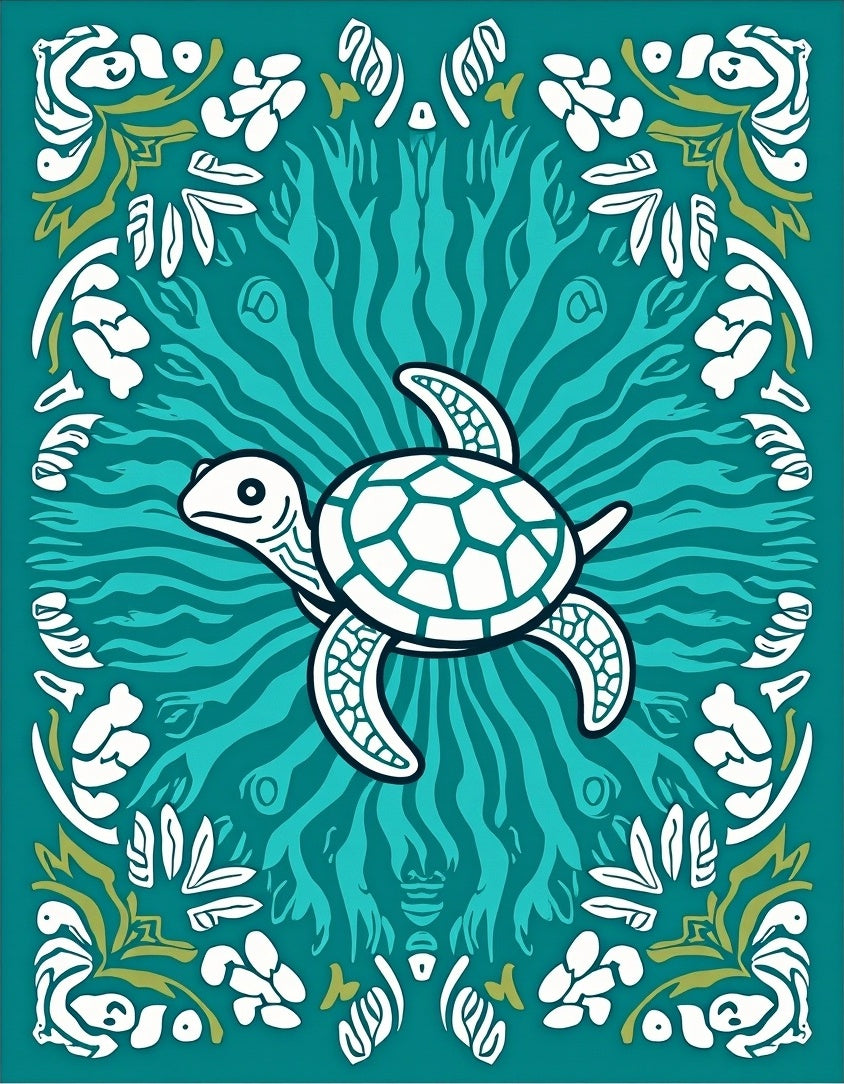 Ocean Turtle Floral Vine Pattern Rug