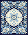 Floral Medallion Pattern Blue Cream Design Rug
