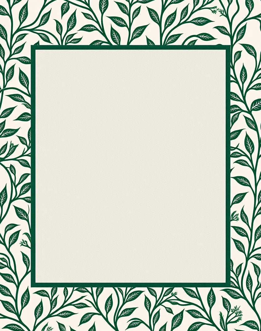 Emerald Green Leafy Vines Border Rug