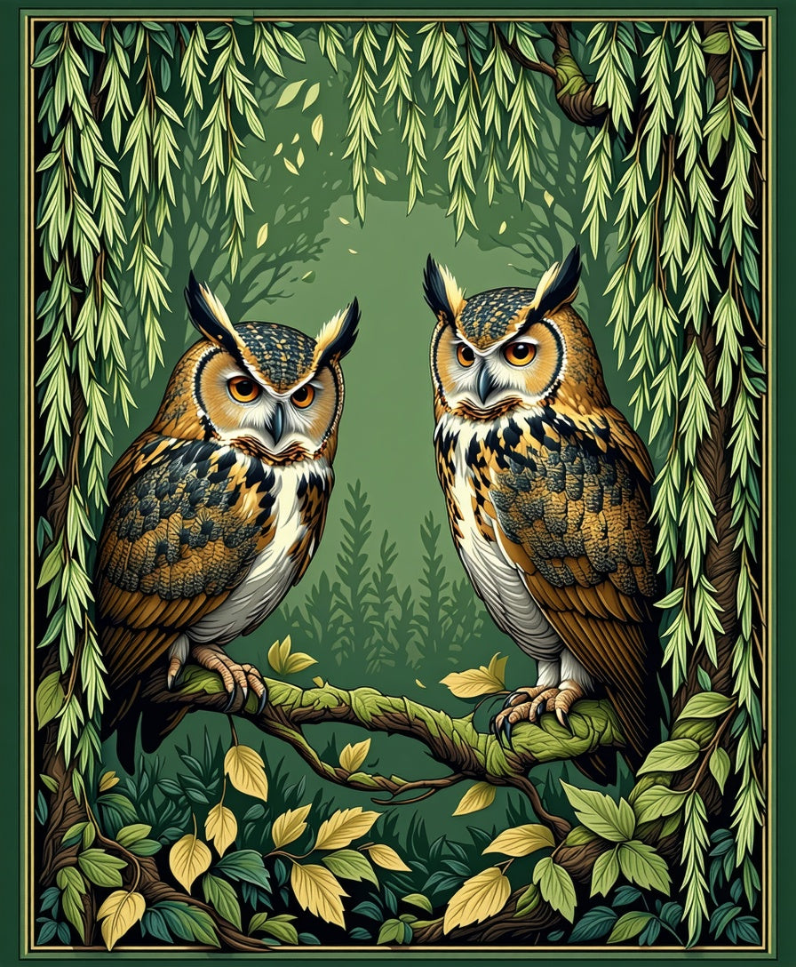Wise Owls in Enchanted Forest Design Rug