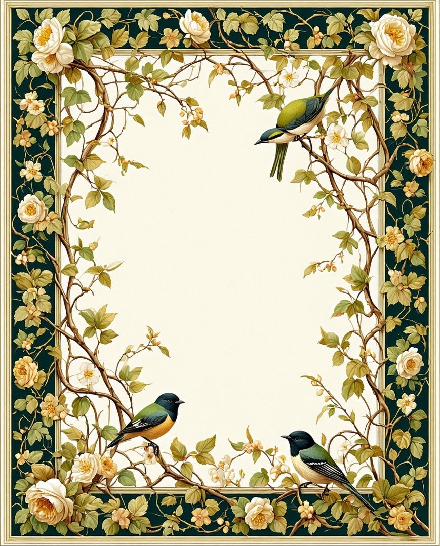 Ornate Floral Vines and Birds Design Rug