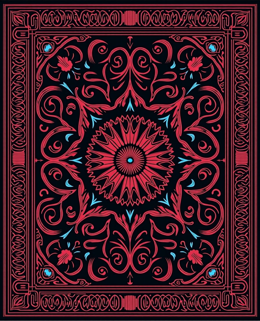 Red Floral Mandala Pattern Rug