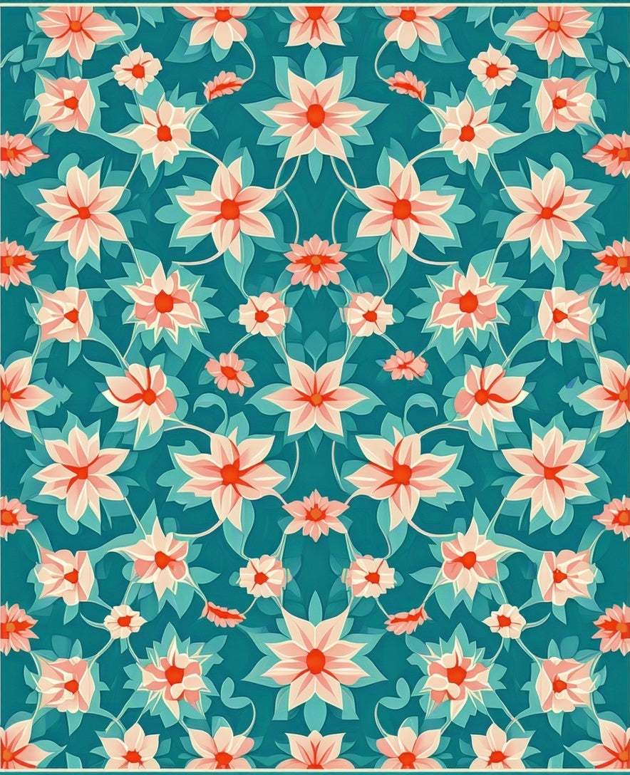 Chic Teal Floral Vine Pattern Rug