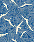 Blue Swirling Waves Birds Design Rug