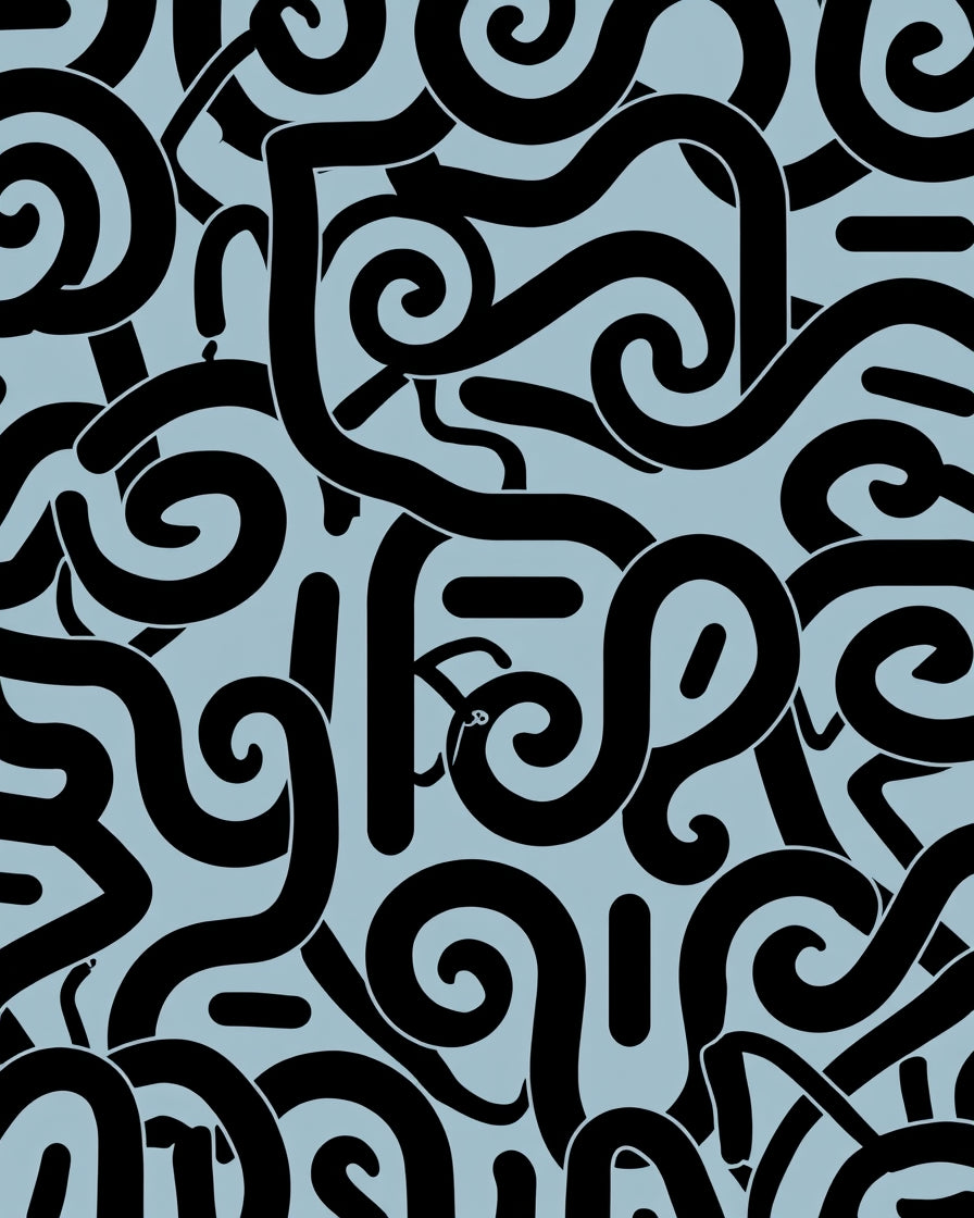 Bold Black Swirls Abstract Rug