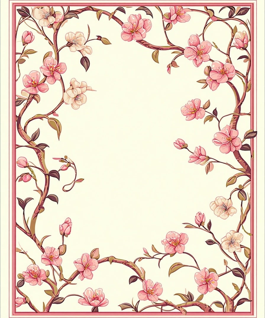 Pink Floral Branches Pattern Rug