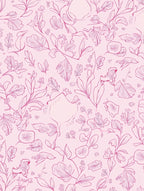 Pink Floral Outline And Botanical Sketch Rug