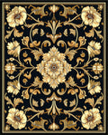 Ornate Floral Vine Black Gold Rug