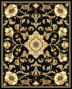 Ornate Floral Vine Black Gold Rug