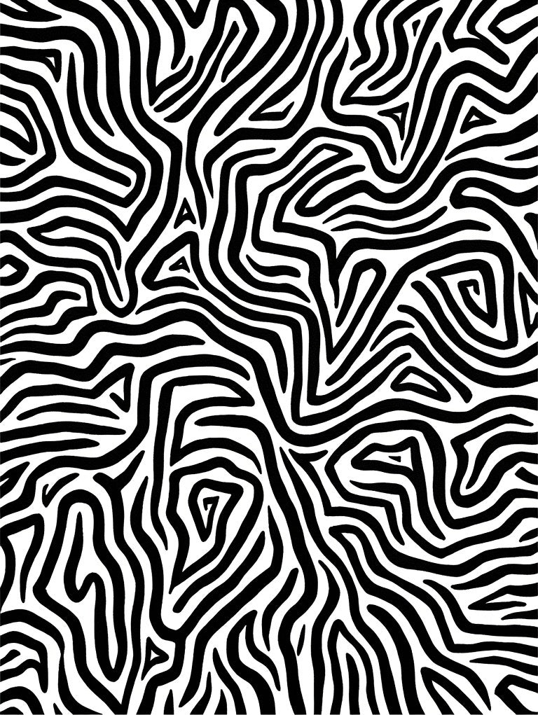 Abstract Black White Organic Lines Rug