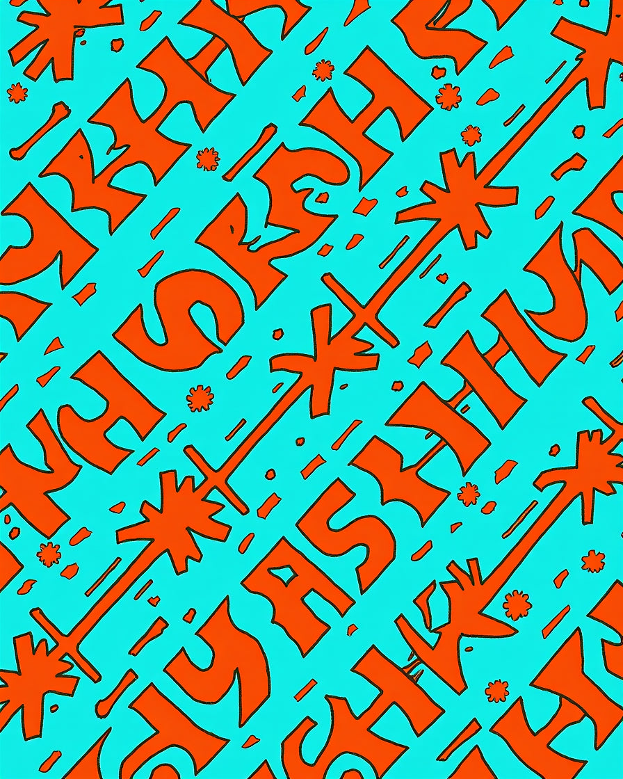 Orange Text Star Burst Pattern Rug