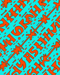Orange Text Star Burst Pattern Rug