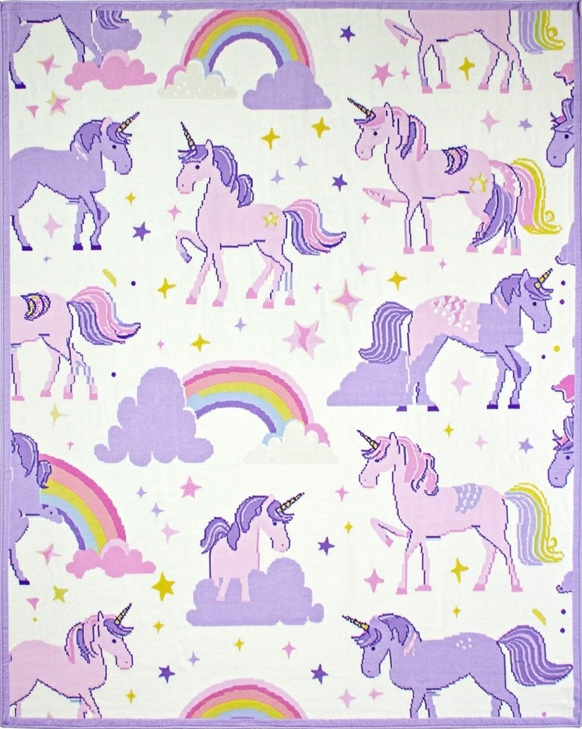 Pixel Unicorns and Rainbows Pattern Rug