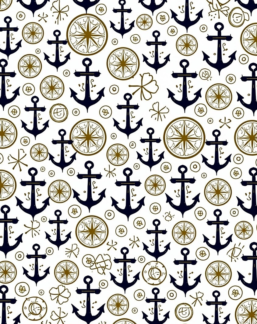 Nautical Navy Anchor Compass Roses Rug