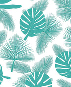 Teal Tropical Leaves Pattern Rug