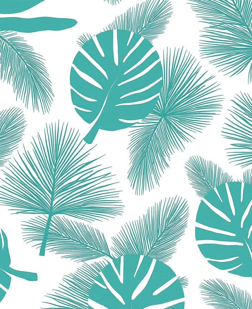 Teal Tropical Leaves Pattern Rug