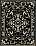 Ornate Black White Floral Scrollwork Rug