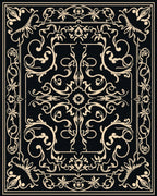 Ornate Black White Floral Scrollwork Rug