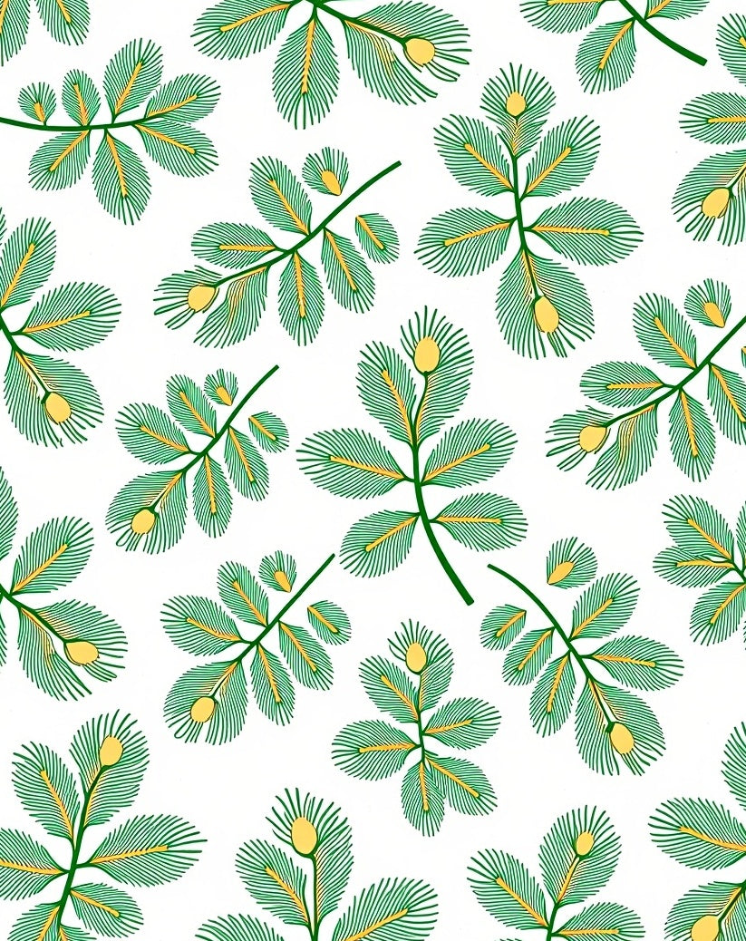 Green Yellow Botanical Branch Pattern Rug