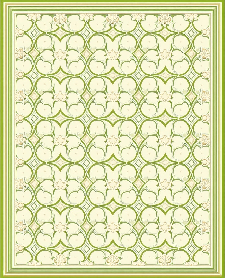 Green Geometric Floral Damask Pattern Rug