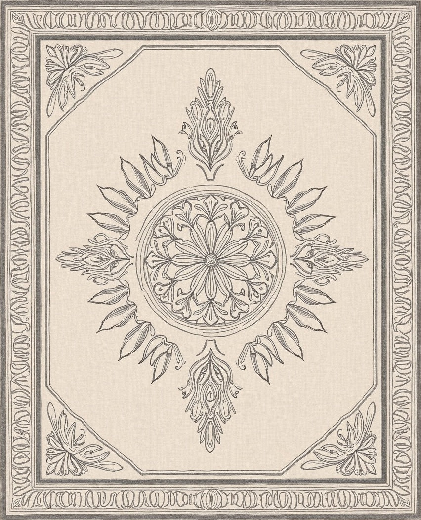 Elegant Floral Medallion Bordered Design Rug