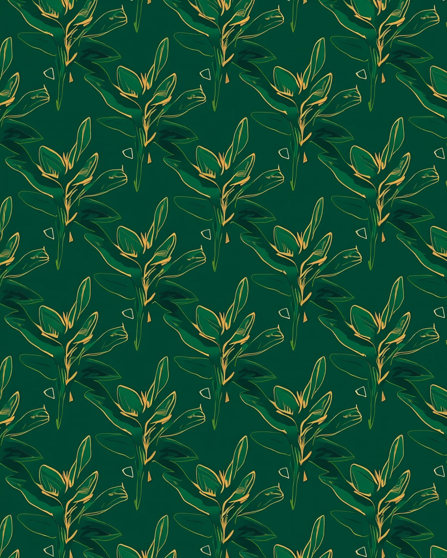 Emerald Green Abstract Leaf Pattern Rug