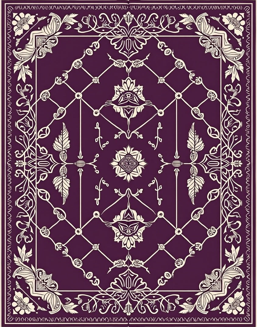 Regal Plum Floral Lattice Design Rug