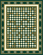 Green Gold Cream Diamond Pattern Rug