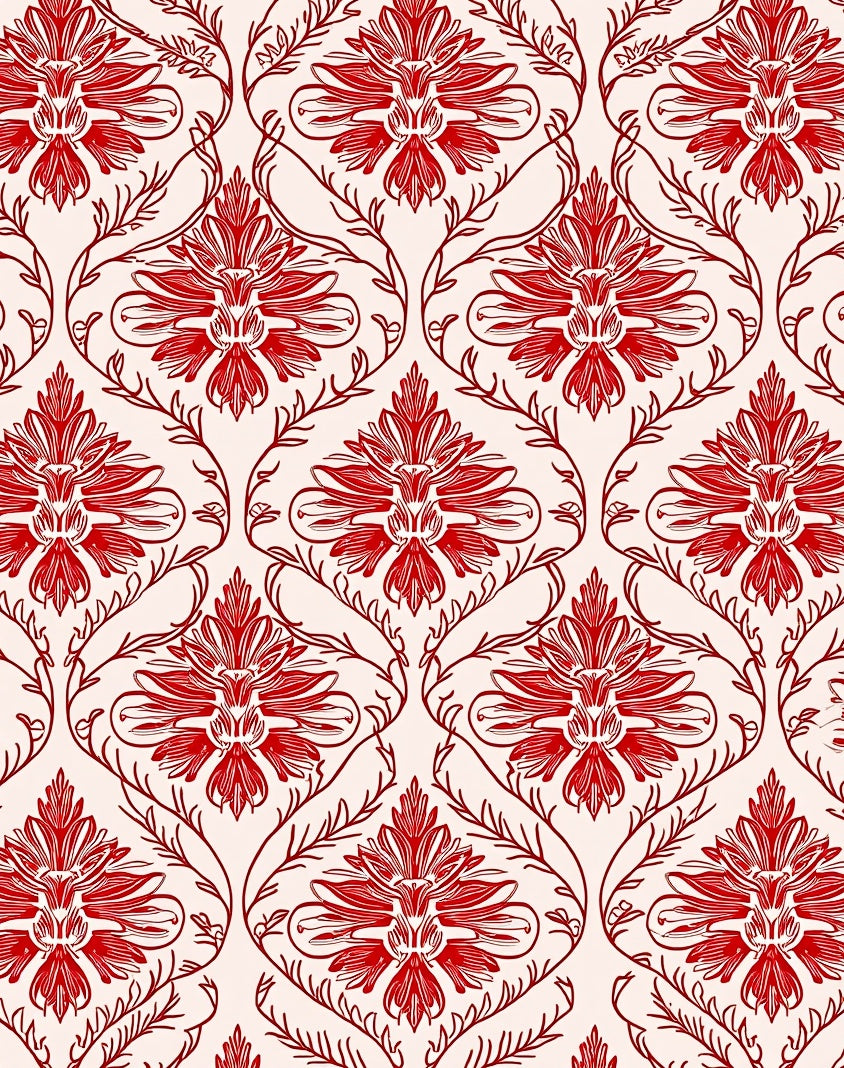 Elegant Red Floral Damask Pattern Rug