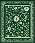 Dark Green Floral Botanical Rug