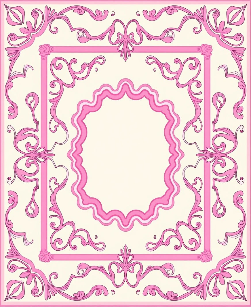 Ornate Pink Filigree Swirls Design Rug