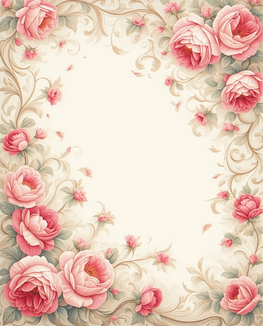 Pink Floral Scrollwork Vintage Style Rug