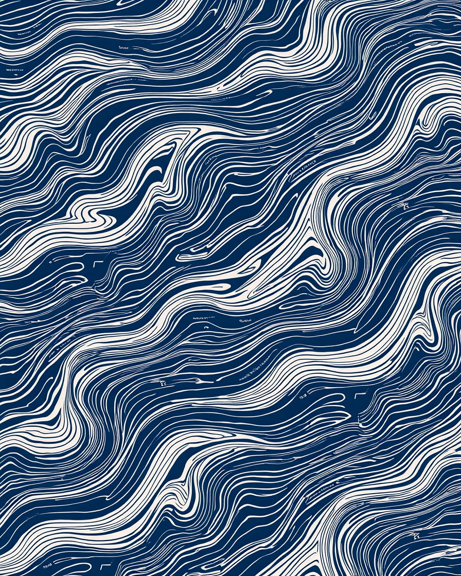 Naval Blue Swirl Wave Pattern Rug