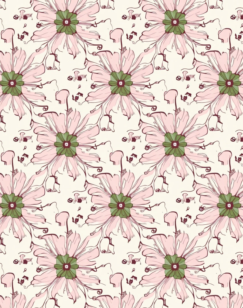 Whimsical Pink Floral Drawing Pattern Rug