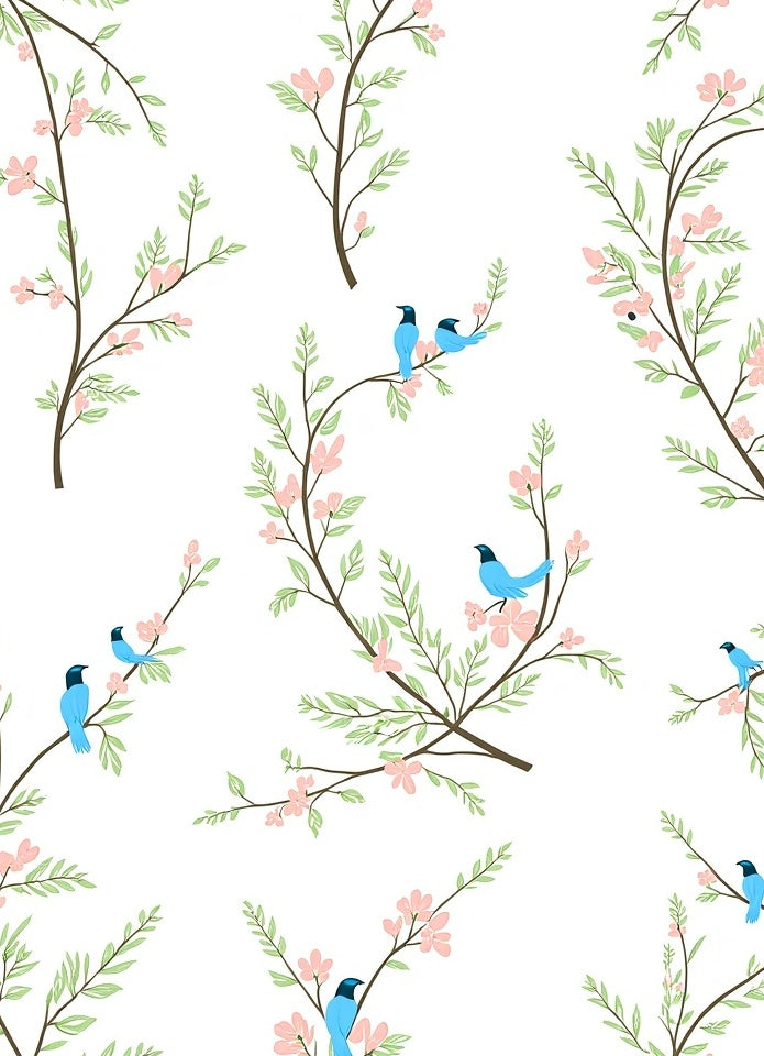 Birds on Branch with Cherry Blossoms Rug