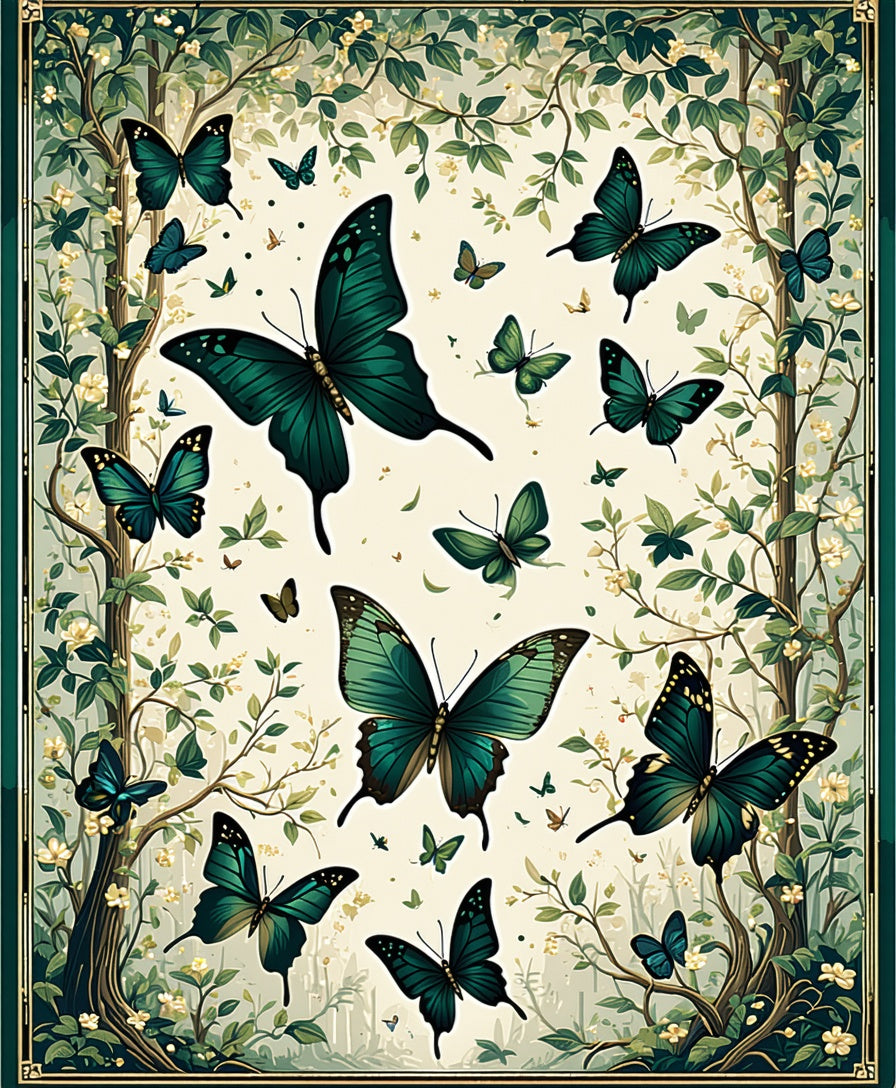 Emerald Butterflies on Verdant Branches Rug