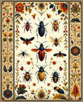 Antique Insect Floral Print Rug