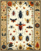Antique Insect Floral Print Rug