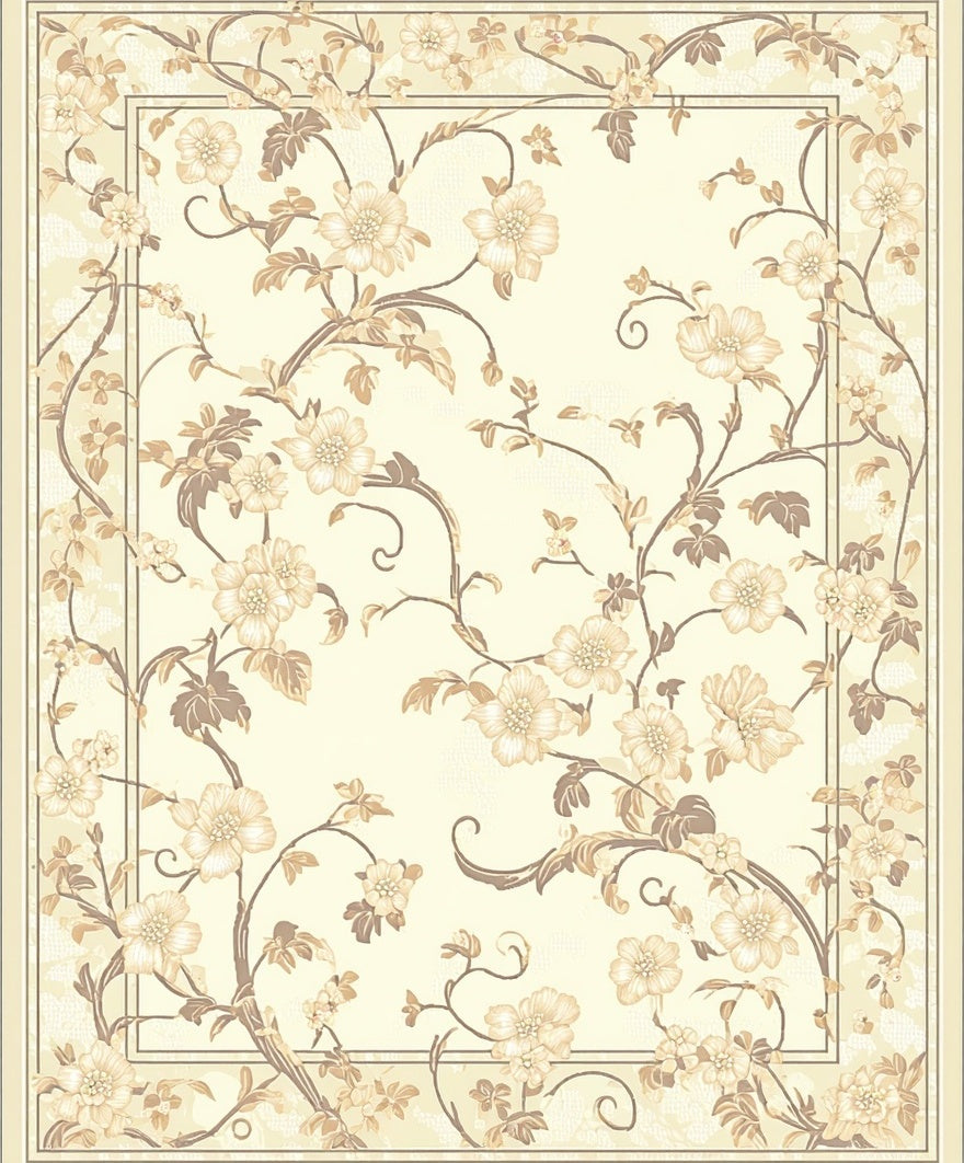 Cream Floral Vine Decorative Rug