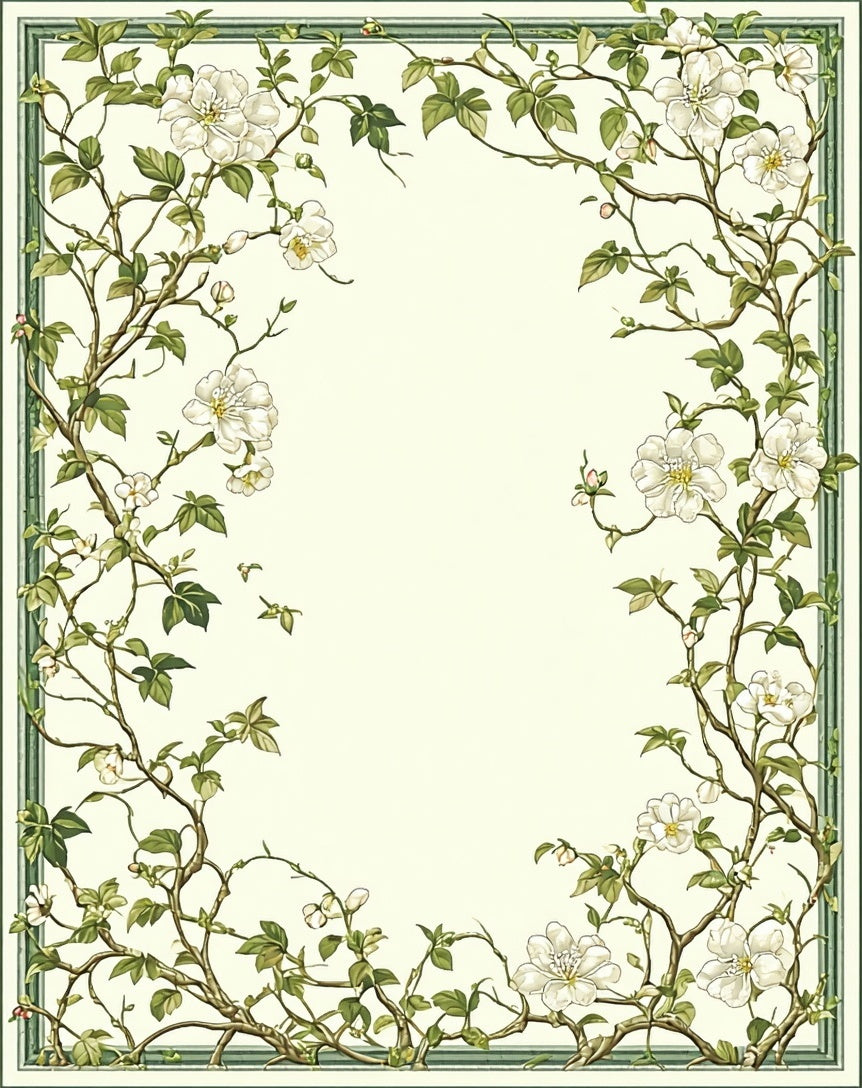 Delicate Blooming Vine Border Design Rug
