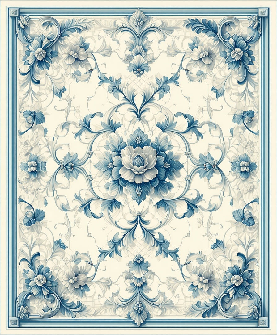 Classic Blue Floral Damask Rug