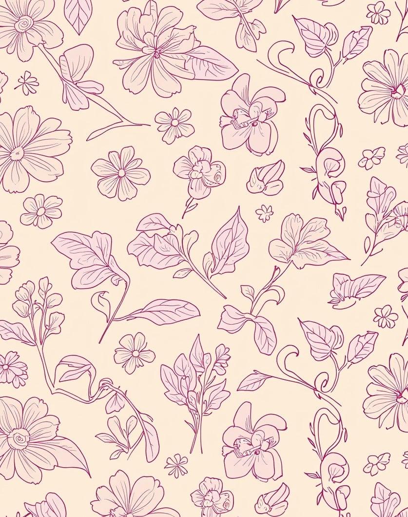 Delicate Floral Vine Hand-Drawn Design Rug