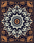 Navy Orange Floral Medallion Rug