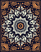 Navy Orange Floral Medallion Rug
